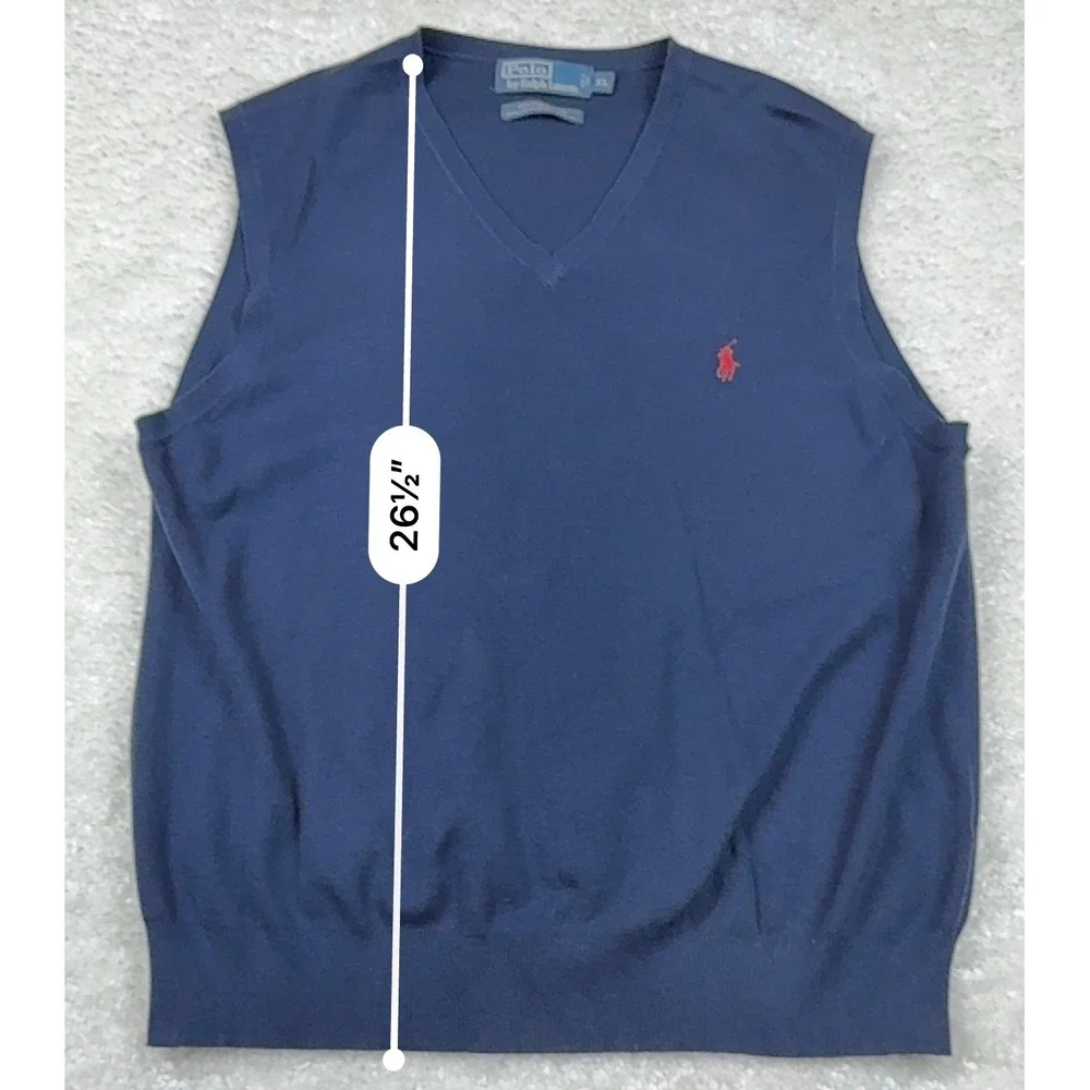 Polo Ralph Lauren Sweater Vest Men XL Navy Blue Pima Cotton V-Neck Pony Logo
